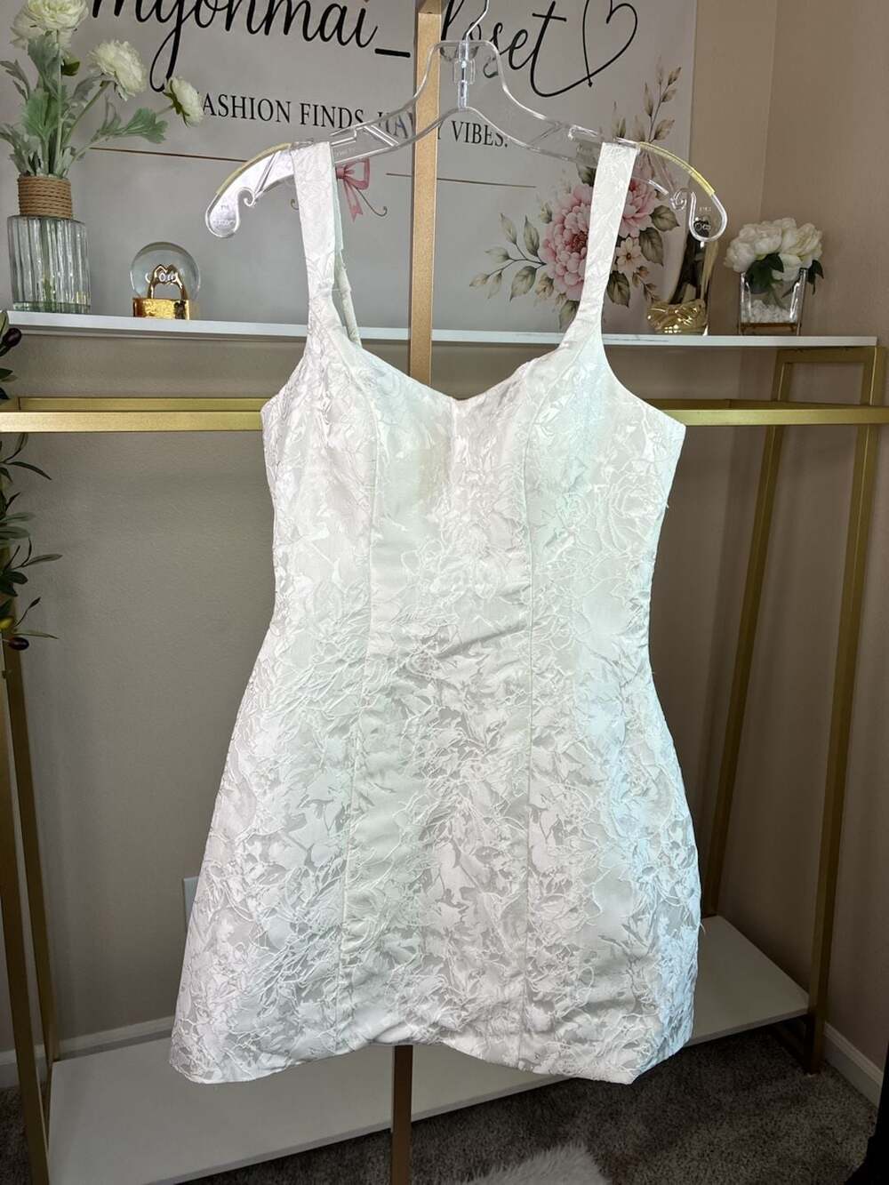 White Floral Lace Corset Mini Dress Bridal Size 4